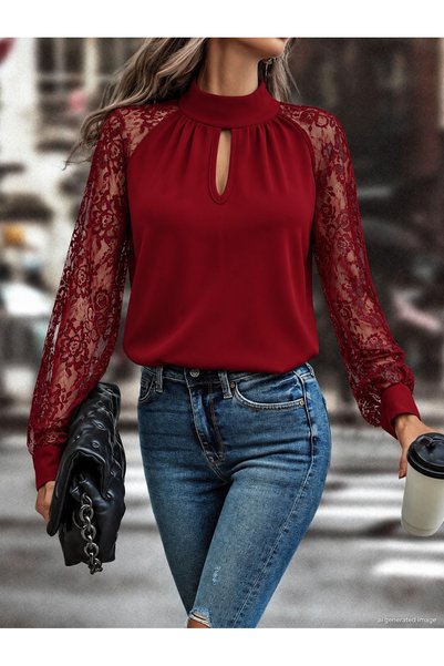 pazarella Women’s Long Sleeve Blouse with Chest Cutout Detail, Turtleneck, Me...