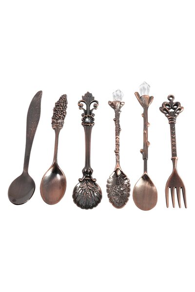 Noonedibs 6 buc/set lingurițe și furculițe mini din metal vintage, accesorii ...