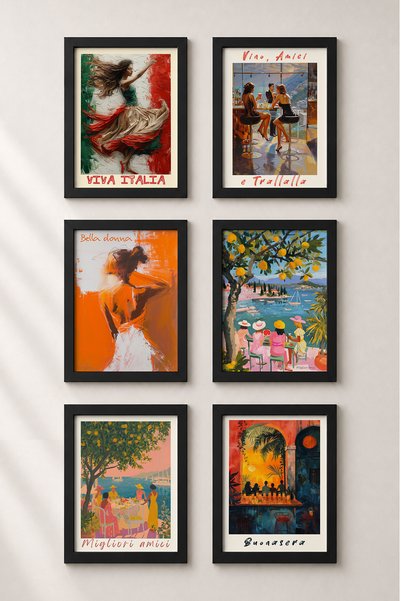 HOMEPACK 6 Piece Dolce Vita with Friends Framed Painting Set Italy Posters Wa...