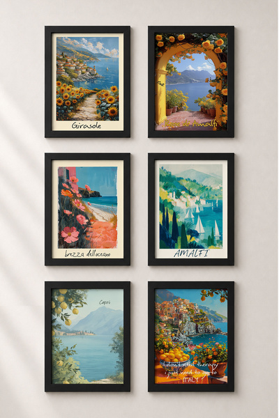 HOMEPACK 6 Piece Rose Archway Amalfi Framed Painting Set Italy Posters Wall D...