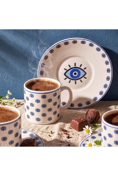 Aryıldız Elis 12 Parça 6 Kişilik Kahve Fincan Takımı Mavi 90 ml