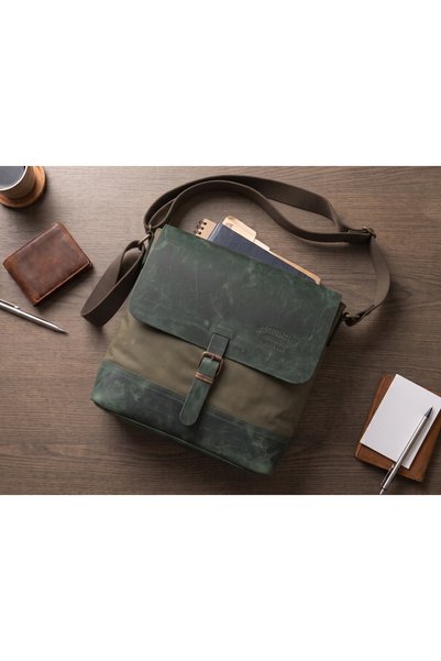 MANDOSİ Genuine Leather Waxed Canvas Unisex Postman Shoulder Bag – Daily Use ...