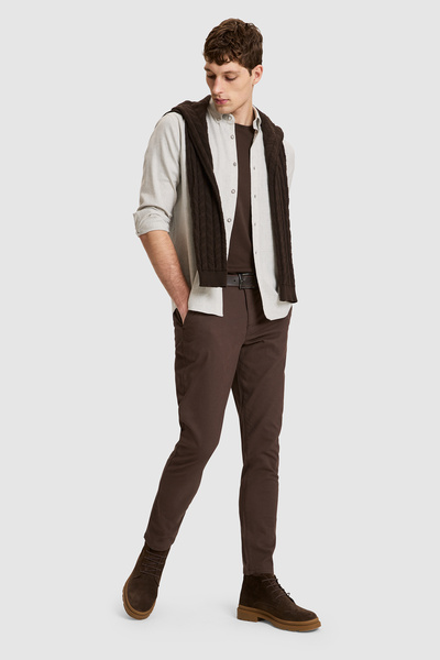 U.S. Polo Assn. Men's Dark Brown Slim Fit Canvas Trousers 50328974-Vr084