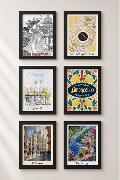 HOMEPACK Set de pictură înrămată cu 6 piese pentru balcoane și piațe, postere...