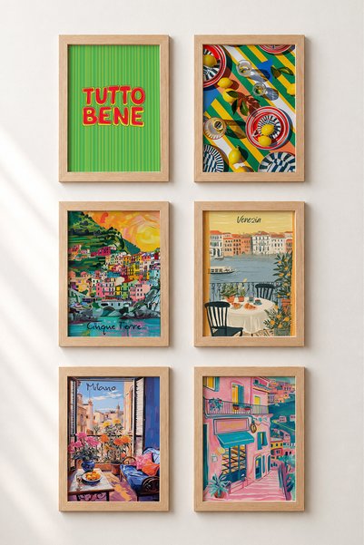HOMEPACK 6 Piece Tutto Bene Italy Framed Painting Set Italy Posters Living Ro...