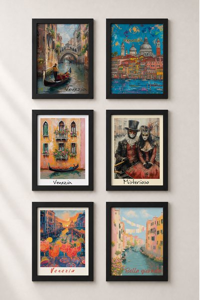 HOMEPACK 6 Piece Venice Canals Framed Painting Set Italy Posters Living Room ...