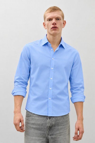 DAMGA JEANS Men's Classic Collar Casual Blue Shirt