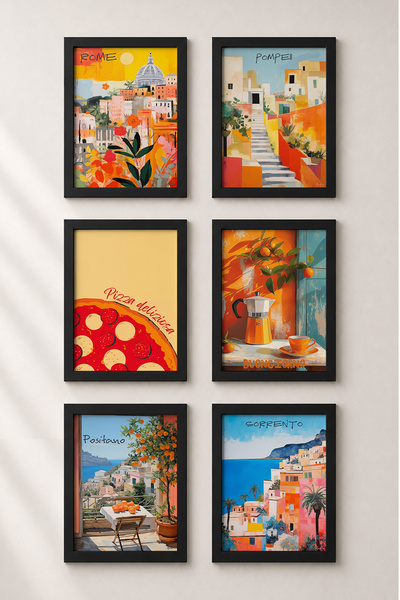 HOMEPACK 6 Piece Sunny Italy Days Framed Painting Set Italy Posters Wall Deco...