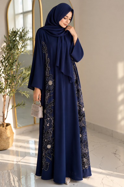 Passion by rahi Navy Blue embroidery Abaya&Hijab