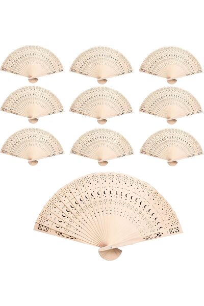 Generic Wooden Handheld Paper Fan for Wedding Souvenir Gift, 10Pack Wooden Fo...