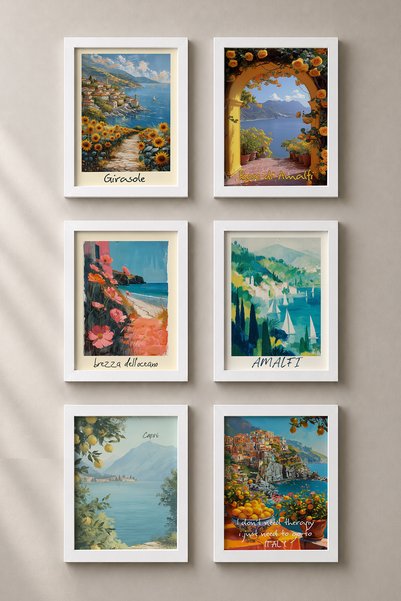 HOMEPACK 6 Piece Rose Archway Amalfi Framed Painting Set Italy Posters Wall D...