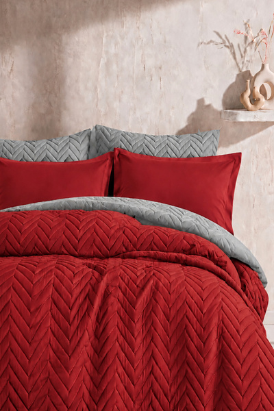 İQON Double-Sided Quilted Single Bedspread Set Red