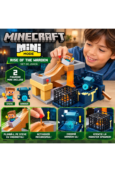 mattel Set de joacă Minecraft Mini Mode Ascensiunea Îngrijitorului, HXT72, 2 ...