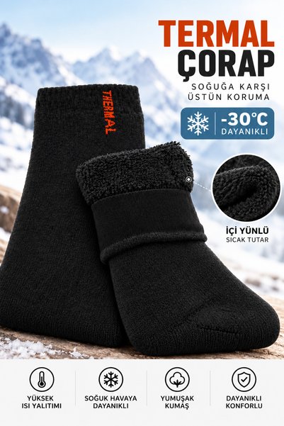 Calzetta 3'lü Termal Çorap İçi Yünlü Kalın Kışlık Sıcak Tutan Soğuk Hava Çora...