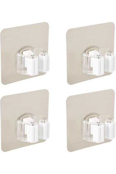 Generic Mop Storage Hook, 4 Piece Strong Adhesive Wall Hanger, Home Storage a...
