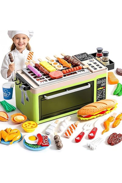 Soofam Kids BBQ Grill & Oven Playset with Cool Mist Spray Sound Light, Microw...