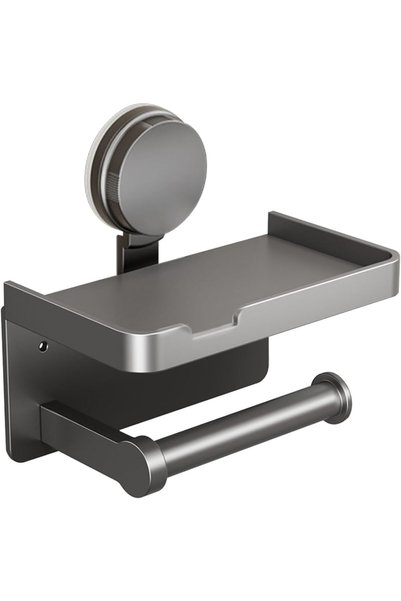 Generic Toilet Paper Holder Wall Mount With Phone Shelf No Drill Suction Cup ...