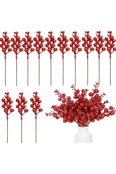Generic 25Pcs Christmas Glitter Berries Stems, Christmas Tree Decorations, DI...