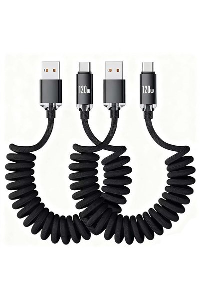 Generic كابل شحن سريع قابل للسحب من نوع USB C، عبوة من قطعتين، كابل شحن ملفوف...