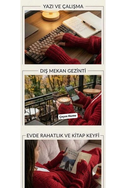ÇEÇEN HOME Women's Fingerless Knitted Gloves Suitable for Touchscreen Keyboar...