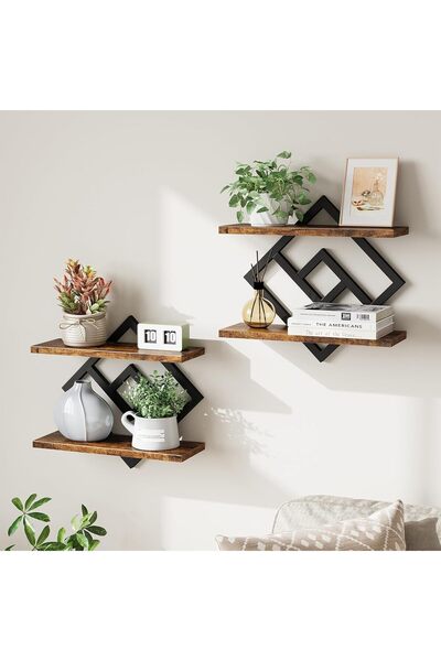 Generic Floating Shelves, 2 Pack Double-Tier Wall-Mounted Decorative Storage ...