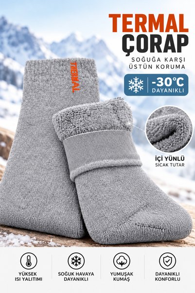Calzetta 3'lü Kadın Gri Termal Çorap İçi Yünlü Kalın Kışlık Sıcak Tutan Soğuk...