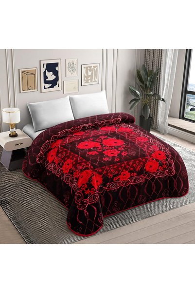 Generic Heavy Winter Pink Floral Double-Layered Polyester Blanket, 240 cm x 2...