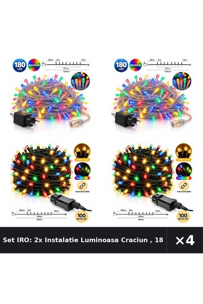 IRO Комплект: 2х Коледни светещи гирлянди, 180 LED диода +1