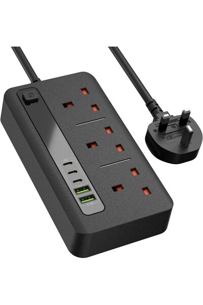 Generic وصلة تمديد كهربائية مع منافذ USB، 3 مخارج، 2 منفذ USB و3 منافذ Type-C...