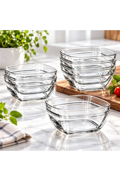 Dania Luxury Clear Glass Yogurt Set of 6, Elegant Square Serving Bowls for Sa...