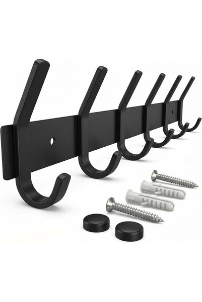 Generic حامل معاطف أسود غير لامع مثبت على الحائط مع 6 خطافات مزدوجة للتعليق -...
