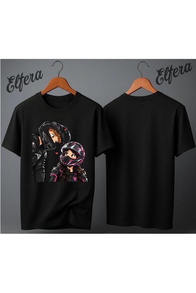 ELFERA تي شيرت مطبوع للجنسين من Motorcu Valentine Couple Combination