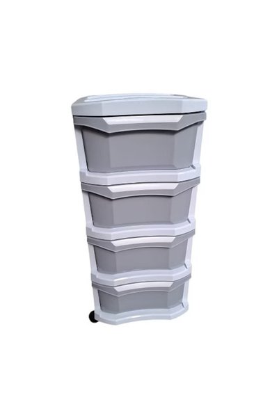 sterk Dulap din plastic pentru depozitare, cu 4 sertare, alb cu gri, Bella