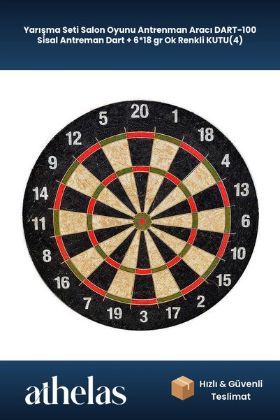 Athelas Yarışma Seti Salon Oyunu Antrenman Aracı DART-100 Sisal Antreman Dart + 6*18 gr Ok Renkli KUTU(4)