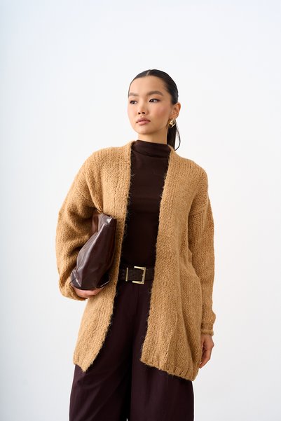 LOCCO Women's Knitted Detail Knitwear Cardigan Mink