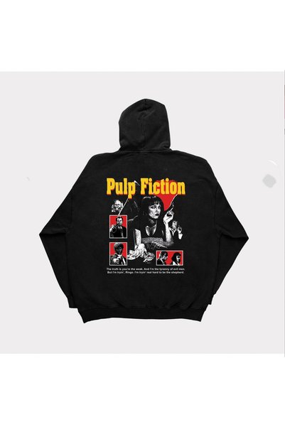 PANDORICA Hanorac unisex cu glugă cu imprimeu Pulp Fiction