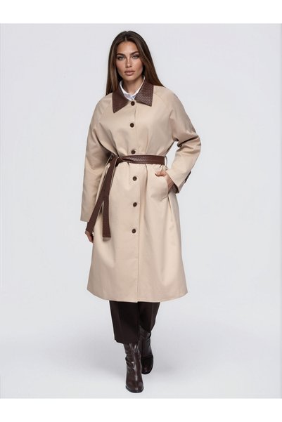 OMBRE Damen-Midimantel, mit Gürtel, Raglanärmel, einreihig, gefüttert, Beige ...