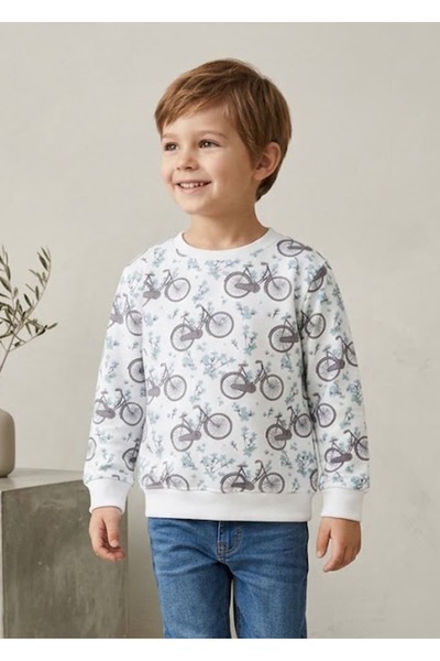 Ozmoz By Mukadder Özden 100% Pamuk Bisiklet Desenli Kışlık Minik Erkek Çocuk Sweatshirt