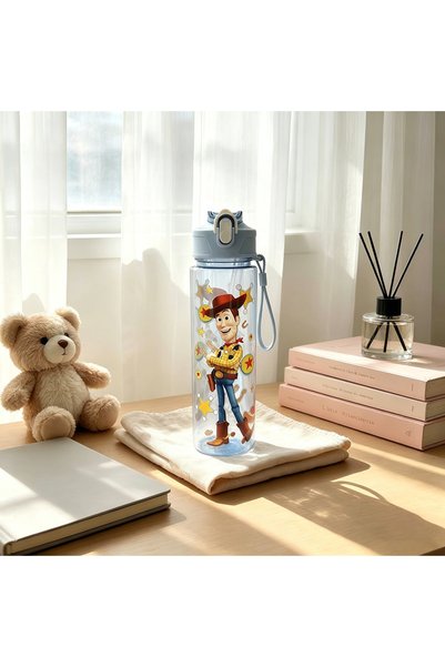 Miniso زجاجة ماء بلاستيكية بسعة كبيرة 700 مل مع طباعة كرتونية، محمولة مع قشة ...