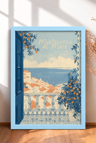 HOMEPACK Monterosso Al Mare Balcony Scenery Framed Painting Italy Poster Livi...