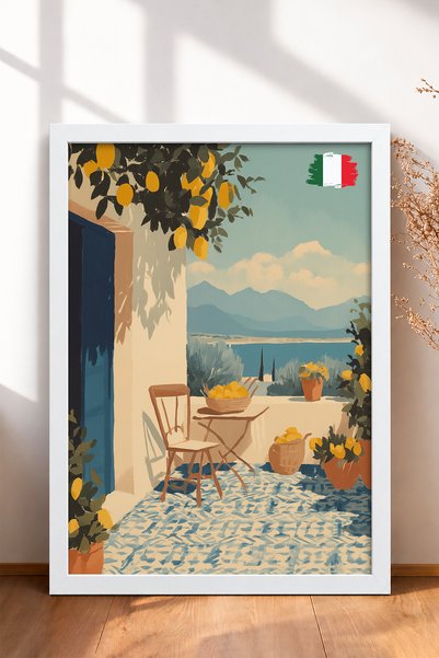 HOMEPACK Lemon Tree Blue Door Terrace Framed Painting Italy Poster Living Roo...