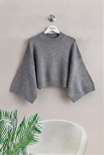 Generic Brand Pulover tricotat cu mâneci liliac, supradimensionat