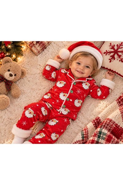 derin baby 100% Cotton Red Christmas Decorated Baby Kids Pajama Set, Santa Pa...