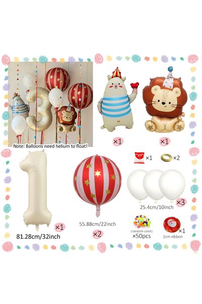 Choice Other Number 1 Carnival Themed Decor balloon Set, Cartoon Lion Balloon...