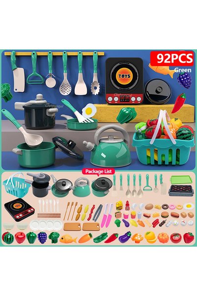 Choice Green-92PCS Kids Kitchen Toys Set 92/69/59 PCS Play Food with Pots Pan...