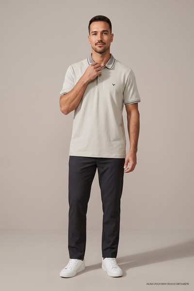 Maccali Tricou cu guler polo jacquard pentru bărbați, bej