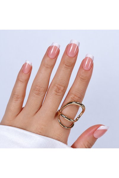 Takma Takma Nude Beyaz Klasik French Kısa Balerin Soft Jel Standart Beden 30'...