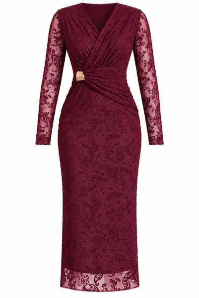 moda poni Rochie de seară cu mâneci din tul brodat cu sclipici și drapajuri