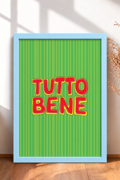 HOMEPACK Tutto Bene Pisanje Prugasta Tipografija Uramljena Slika Italija Post...