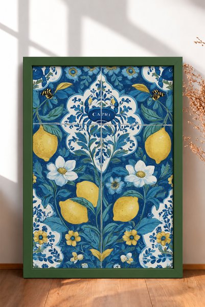 HOMEPACK Capri Written Lemon Tile Board Framed Painting Italy Poster Living R...
